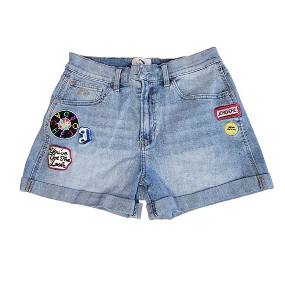 Jordache Vintage Jamie Patched Denim Jean Shorts Cuffed Size 30 W Boho Hippie - Picture 1 of 10